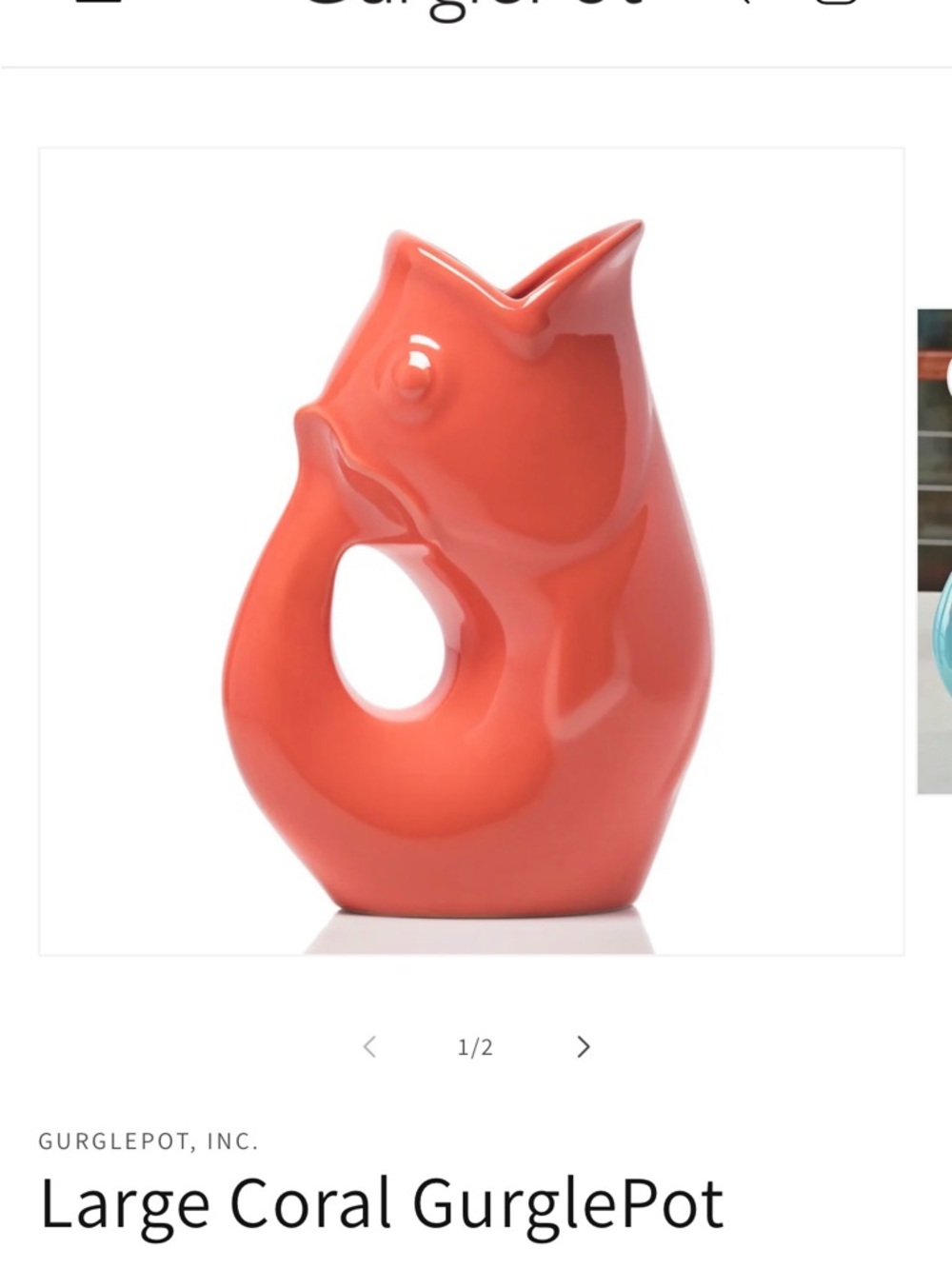 New Large Coral GurglePot Pitcher